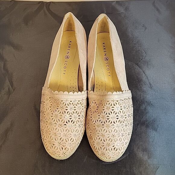 KAREN SCOTT ROUND TOE SLIP-ON RHINESTONES EMBELLISHMENT SUEDE WEDGE SHOE - Picture 4 of 15